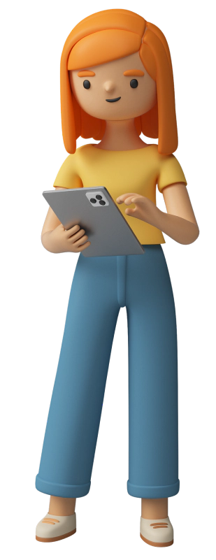 Illustration 3D d'une femme utilisant une tablette